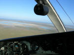 View from the co-pilot's seat - Magellan Strait and Punta Arenas airport